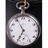 A silver (800/1000) Omega pocket watch with seconds indication. serial number 7855574