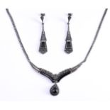 Silver ladies set (925) consisting of a choker necklace and earrings