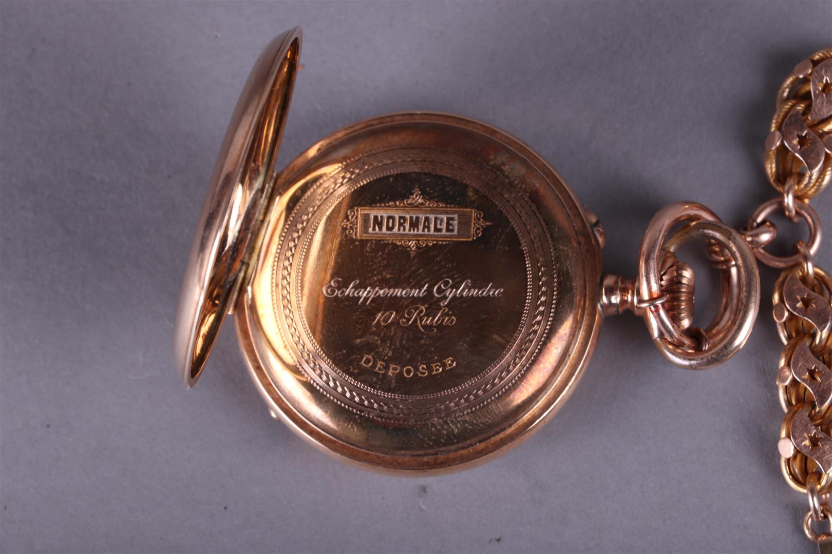 A yellow gold (14kt) Swiss pocket watch with inscription - Image 7 of 14