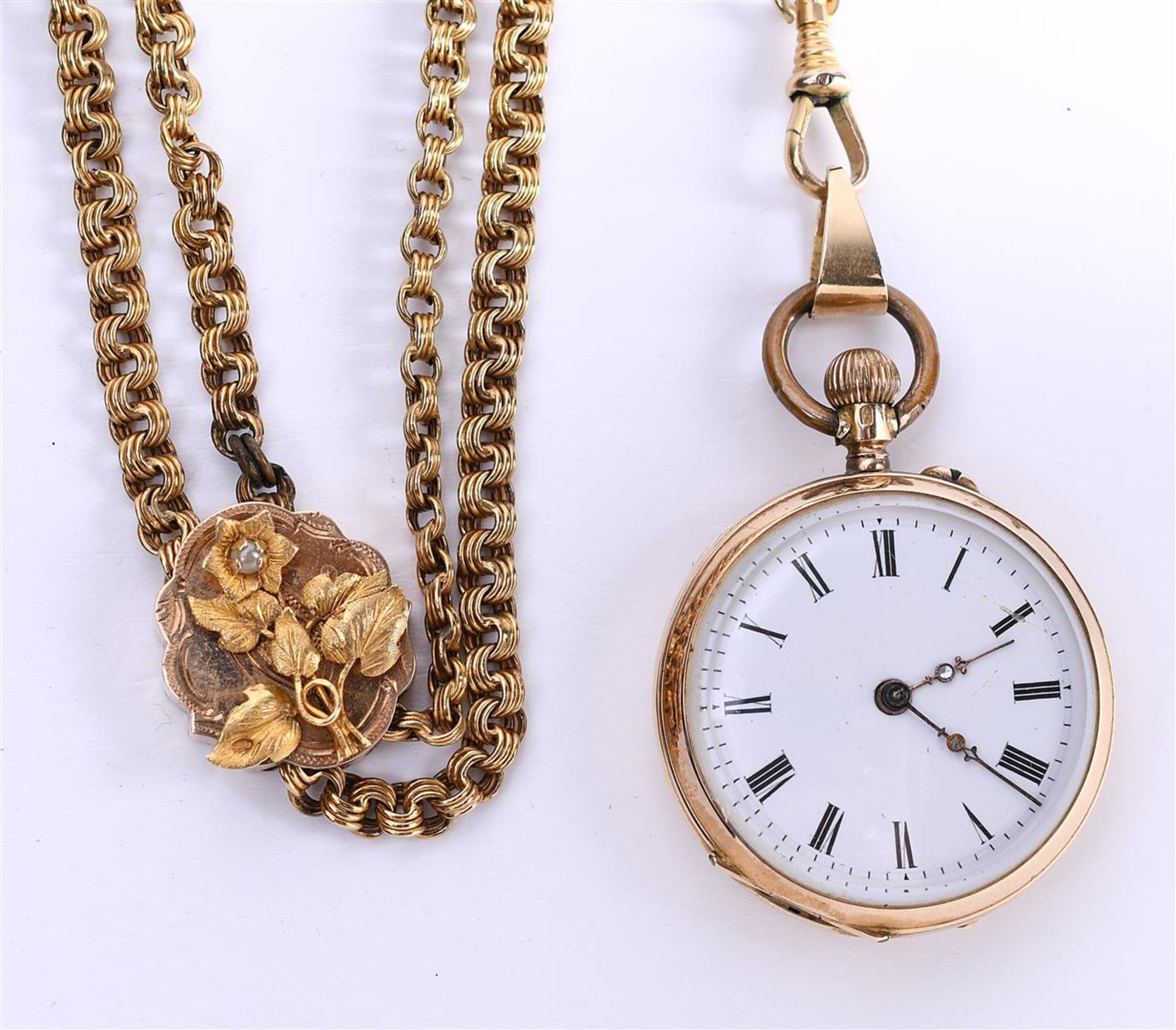 Pocket watch (wind-up) in 14kt gold, 1 hand is set with 1 rose cut zirconia - Bild 2 aus 5