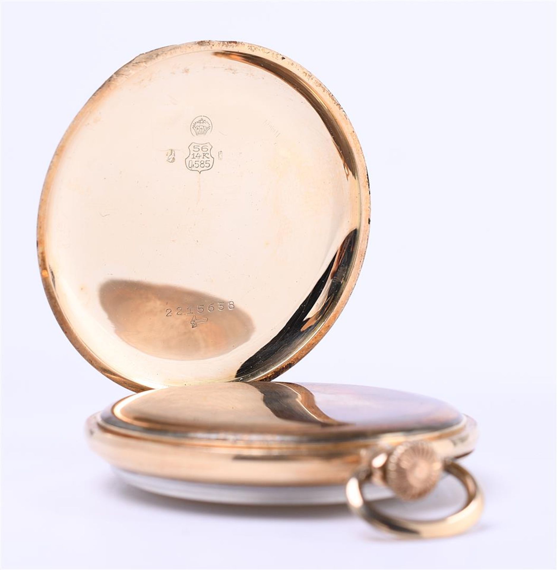 14 kt yellow gold pocket watch with Arabic numerals and second hand. ca. 1925 - Image 3 of 4