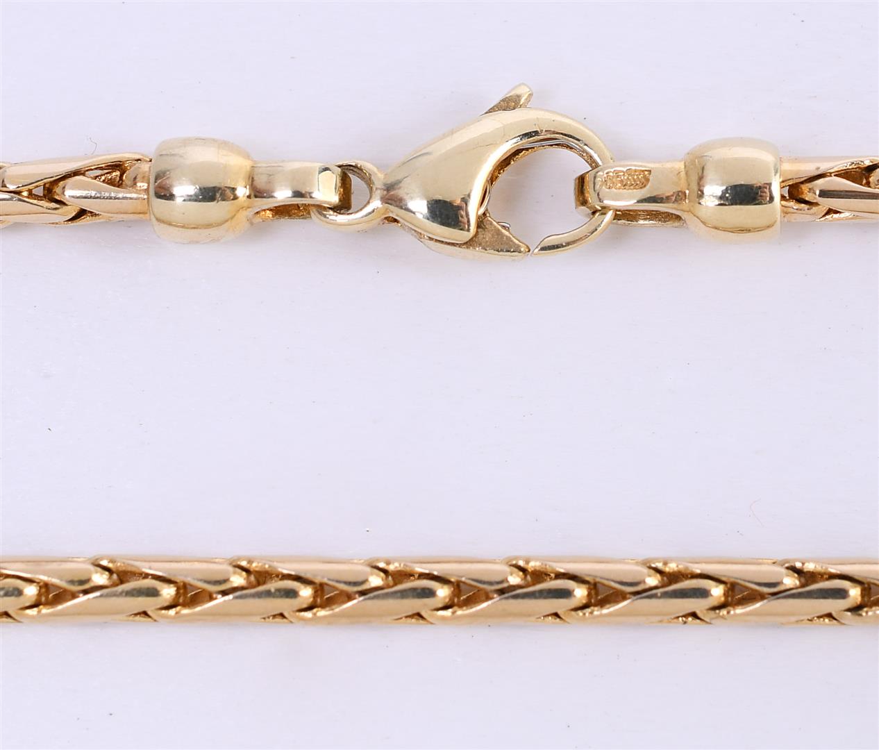 14 kt yellow gold solid foxtail necklace. Length 42 cm, width 2 mm. Hallmarks present - Image 3 of 4