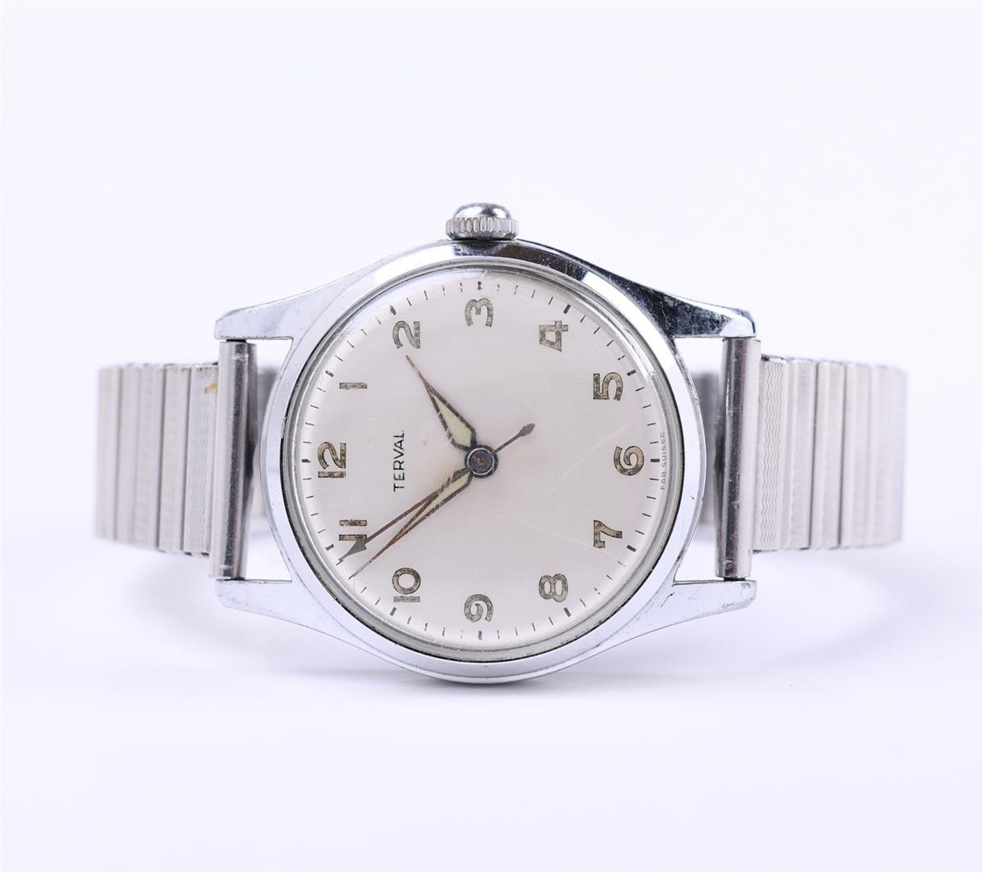 Terval steel round men's wristwatch, wind-up, set with a fixoflex strap - Bild 2 aus 6
