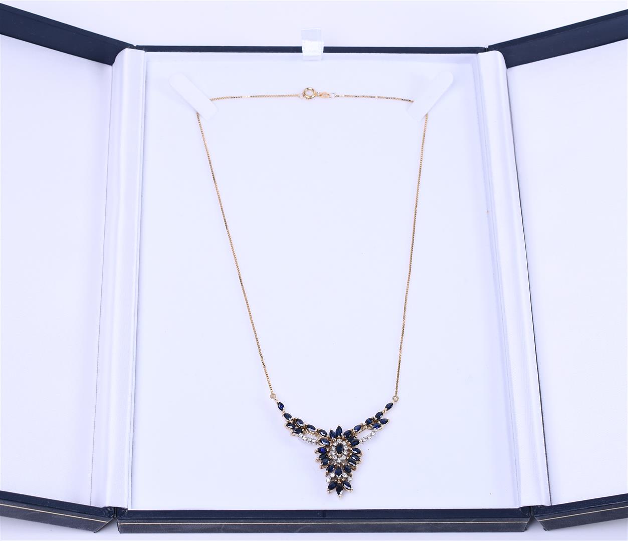 14kt yellow gold cluster necklace set with diamond and sapphire - Image 7 of 7