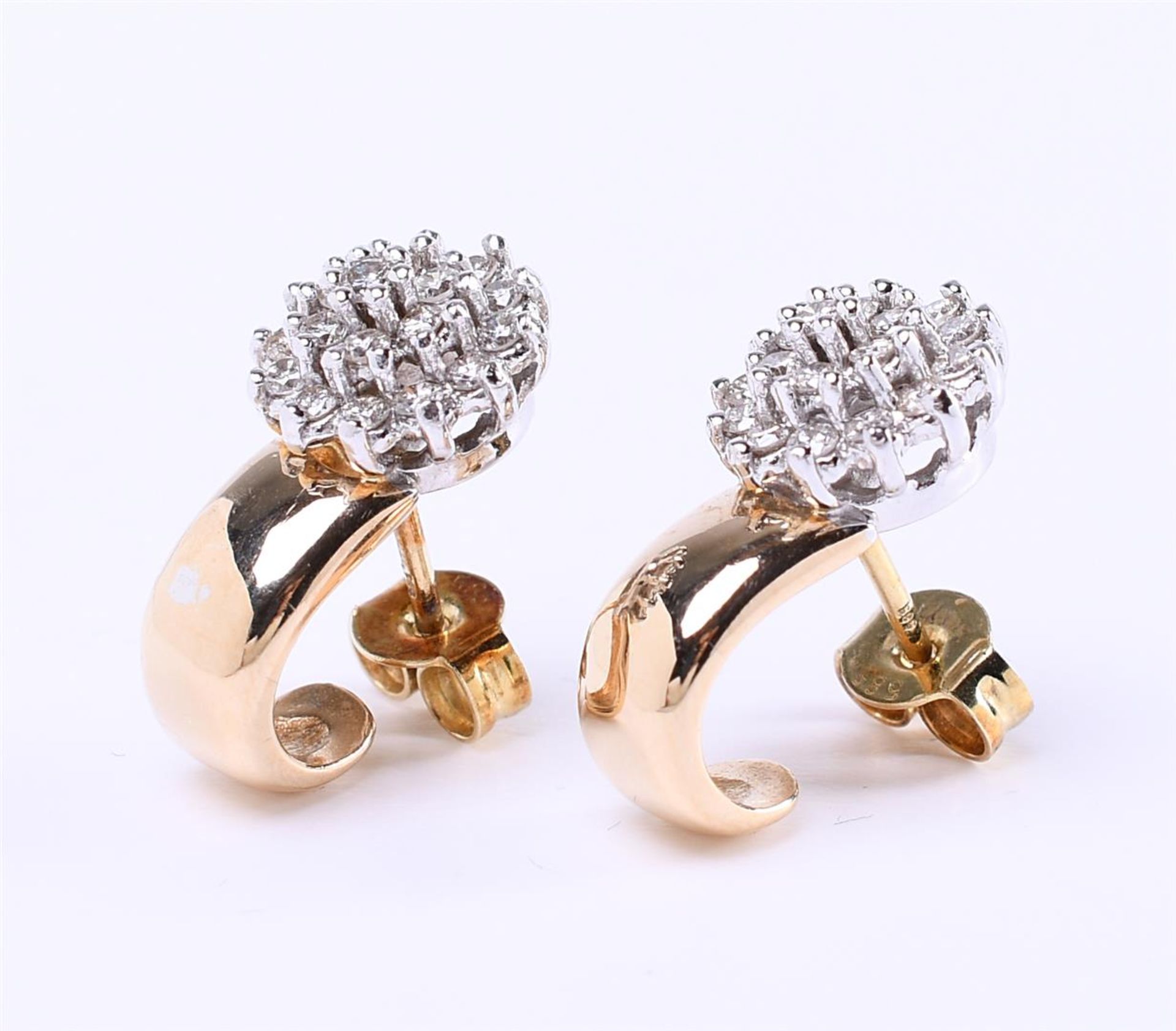 14 carat bicolor gold ladies' cluster earrings, the diamonds are set in a white gold - Bild 2 aus 4