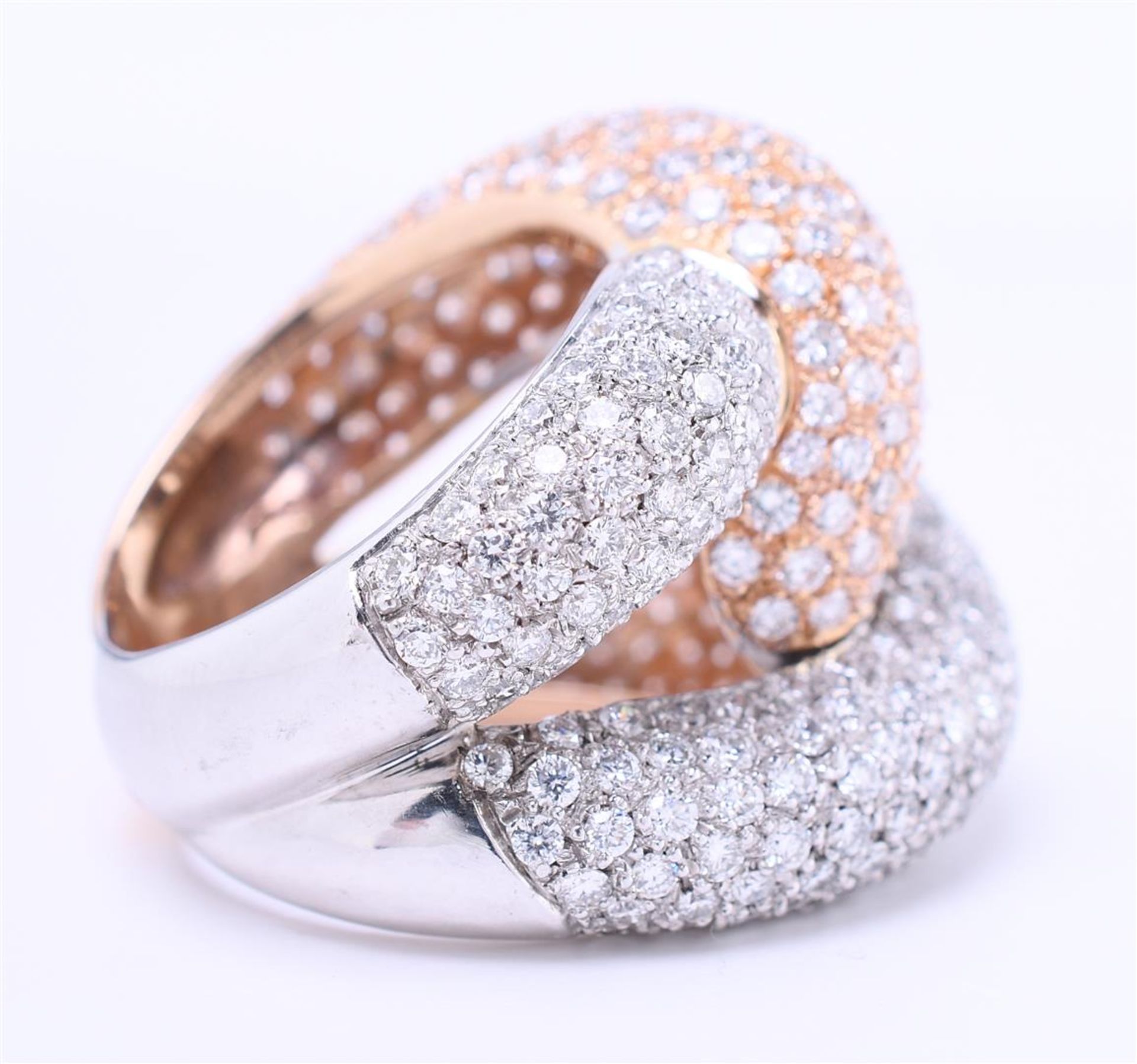 18 kt bicolor rose gold button ring set with 360 brilliant cut diamonds - Bild 4 aus 7
