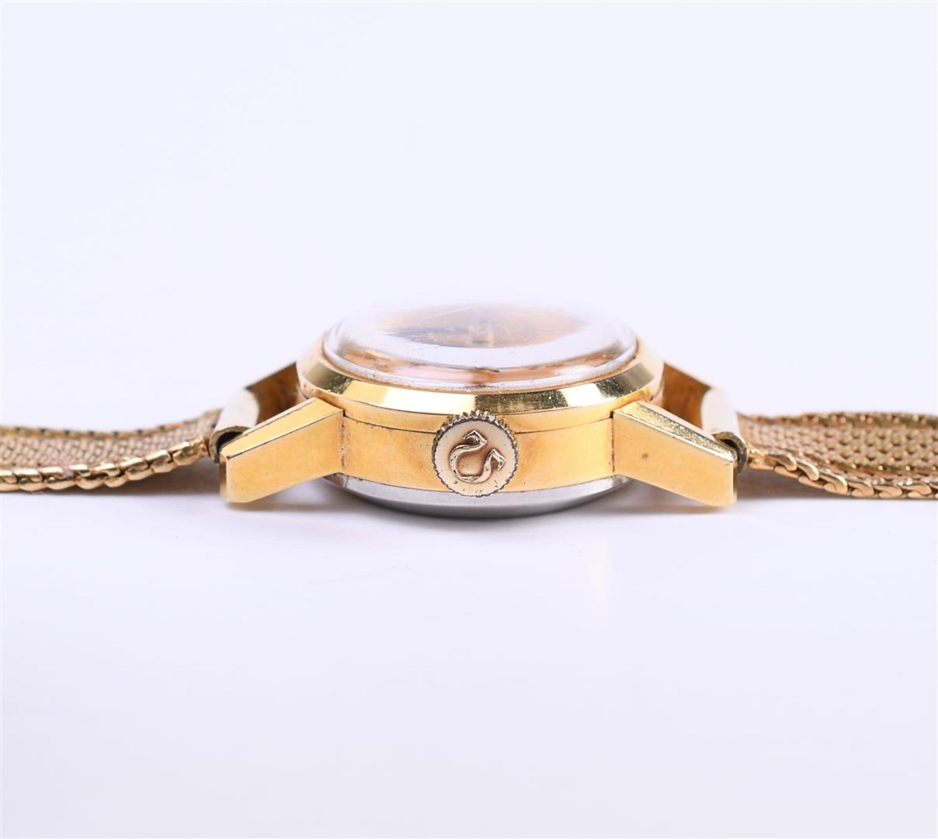 14 kt yellow gold Omega wind-up ladies watch with Milanese strap - Image 4 of 6