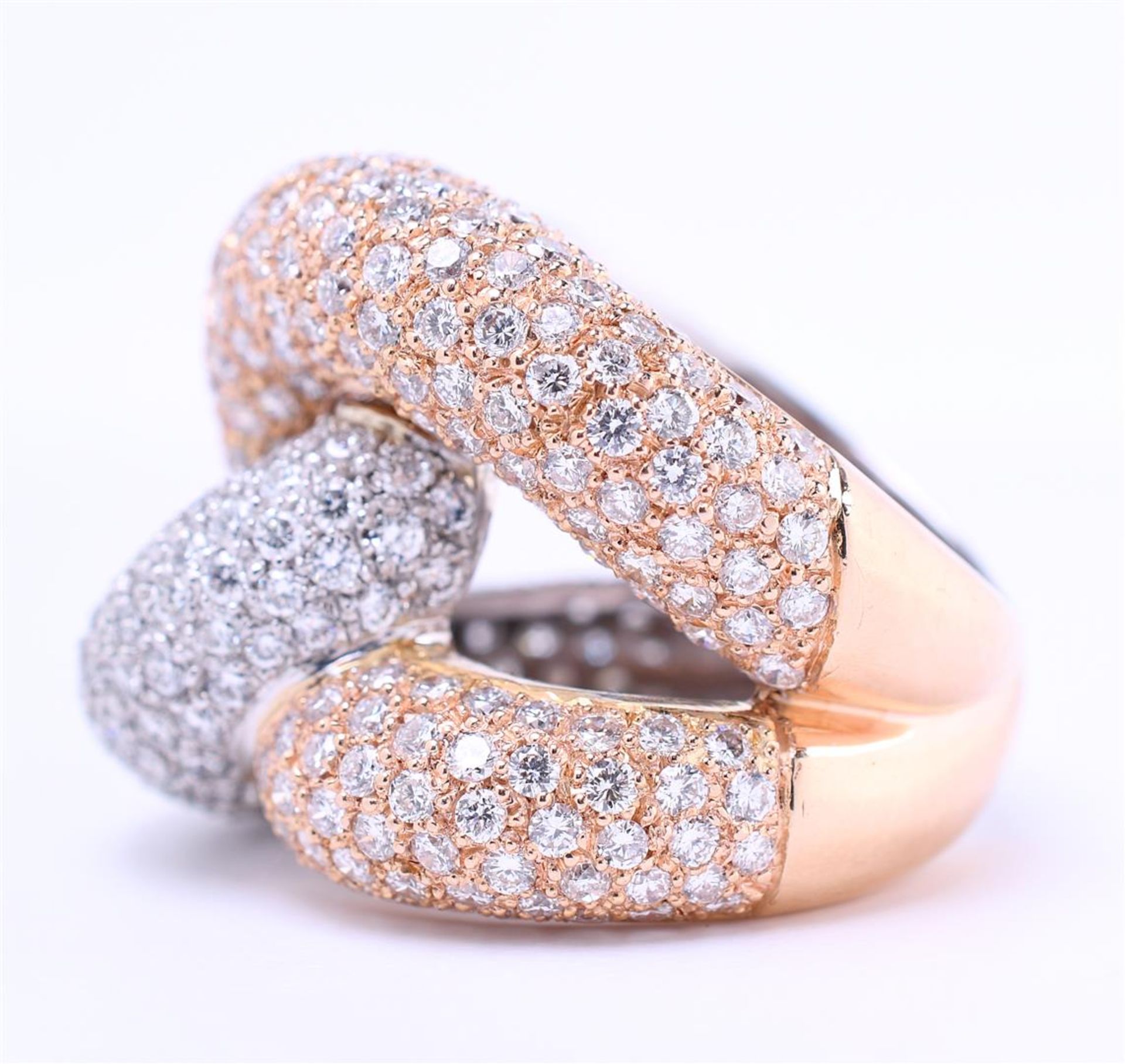 18 kt bicolor rose gold button ring set with 360 brilliant cut diamonds - Bild 2 aus 7