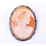 835 silver brooch with cameo. The cameo features a Greek female portrait