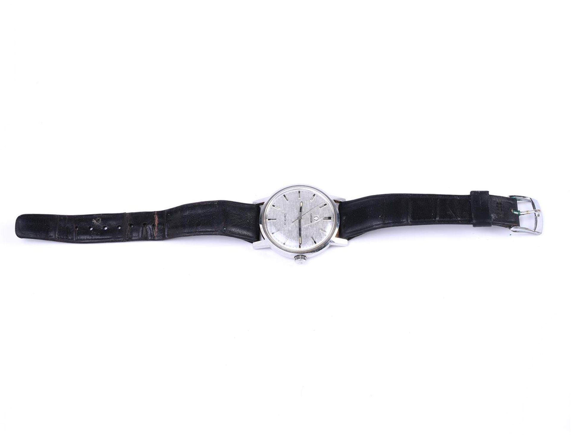 Omega Geneve men's wristwatch, wind-up steel round case, set with a black leather strap - Bild 3 aus 4