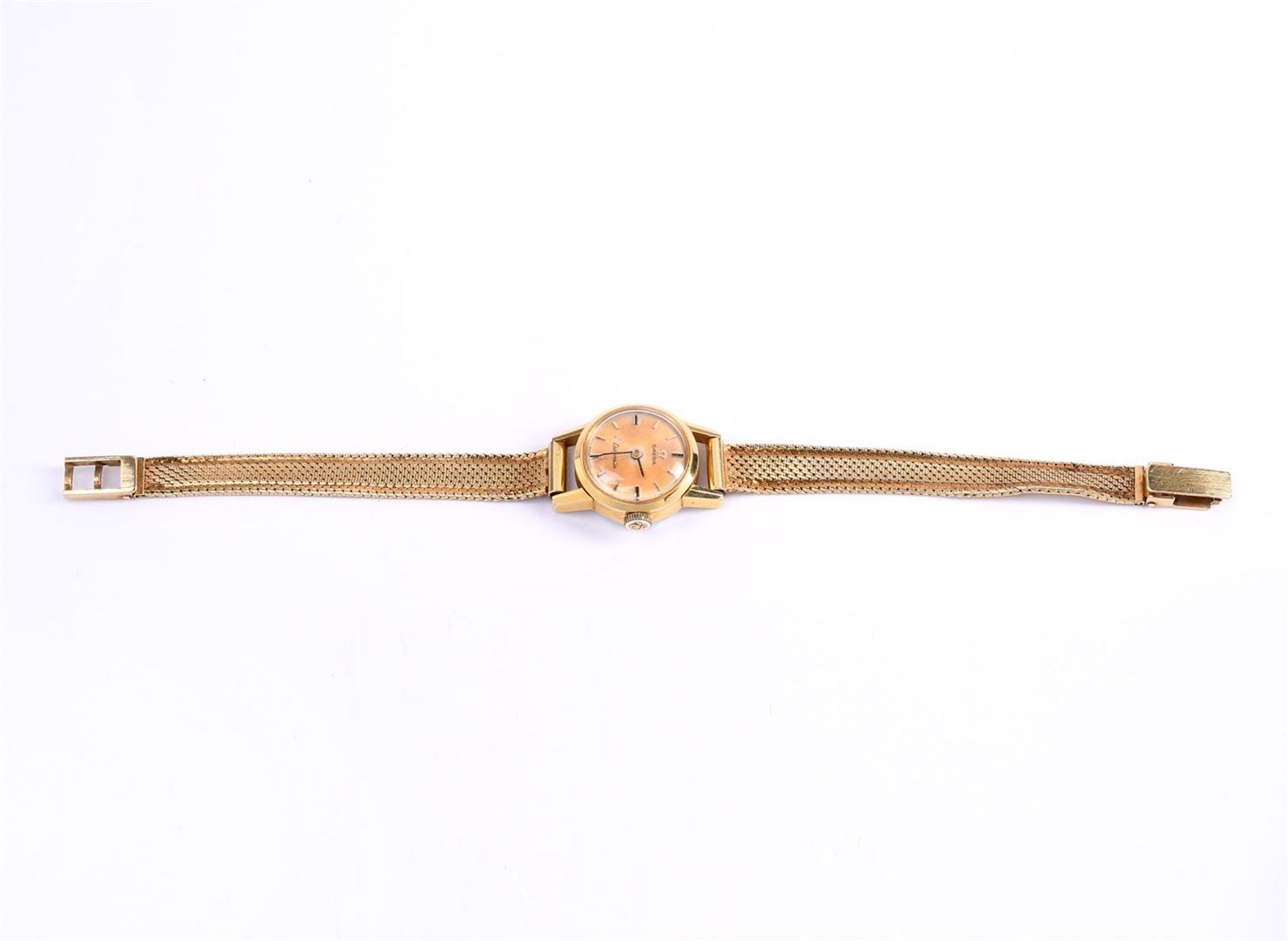 14 kt yellow gold Omega wind-up ladies watch with Milanese strap - Image 3 of 6