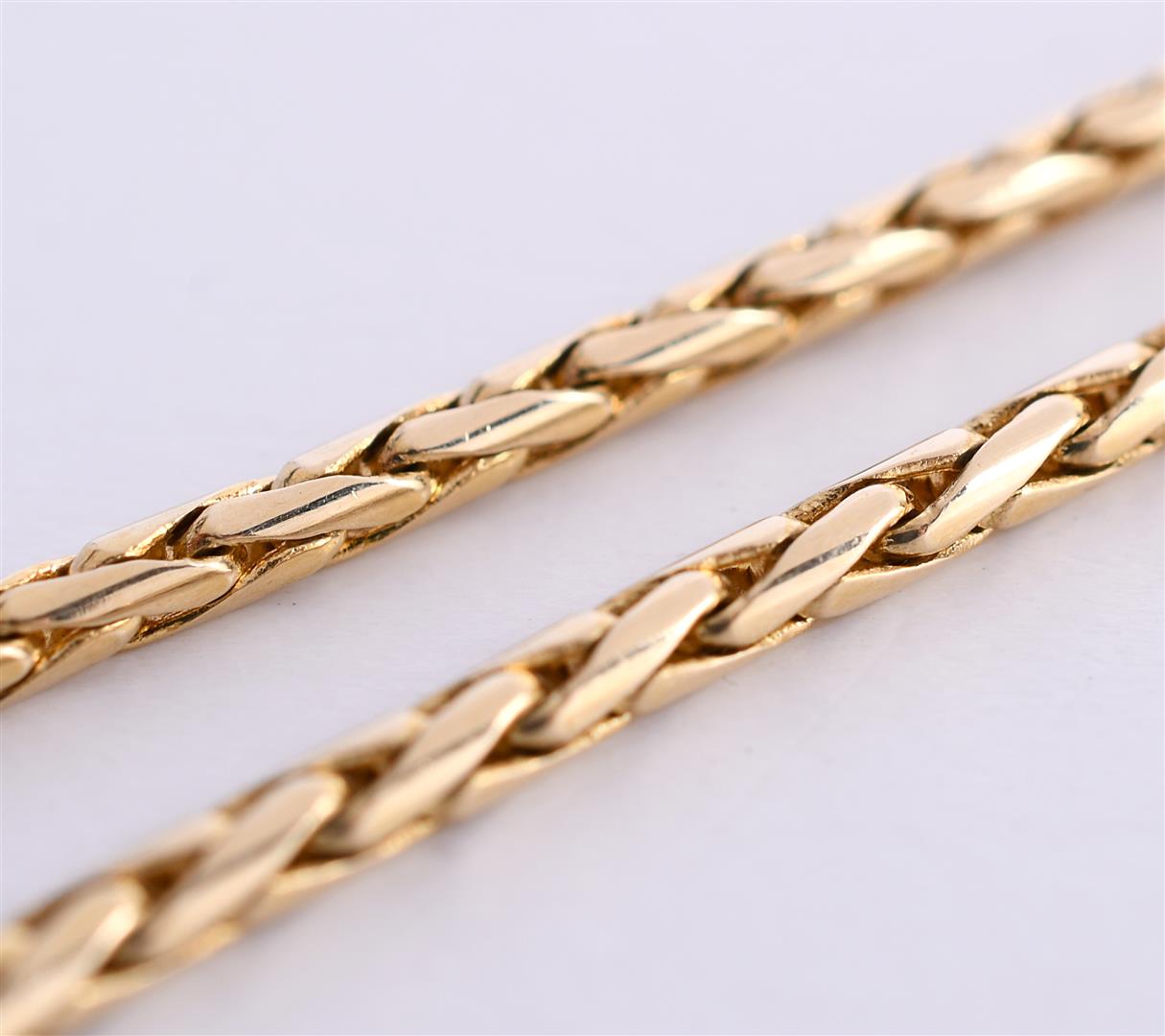 14 kt yellow gold solid foxtail necklace. Length 42 cm, width 2 mm. Hallmarks present - Image 2 of 4