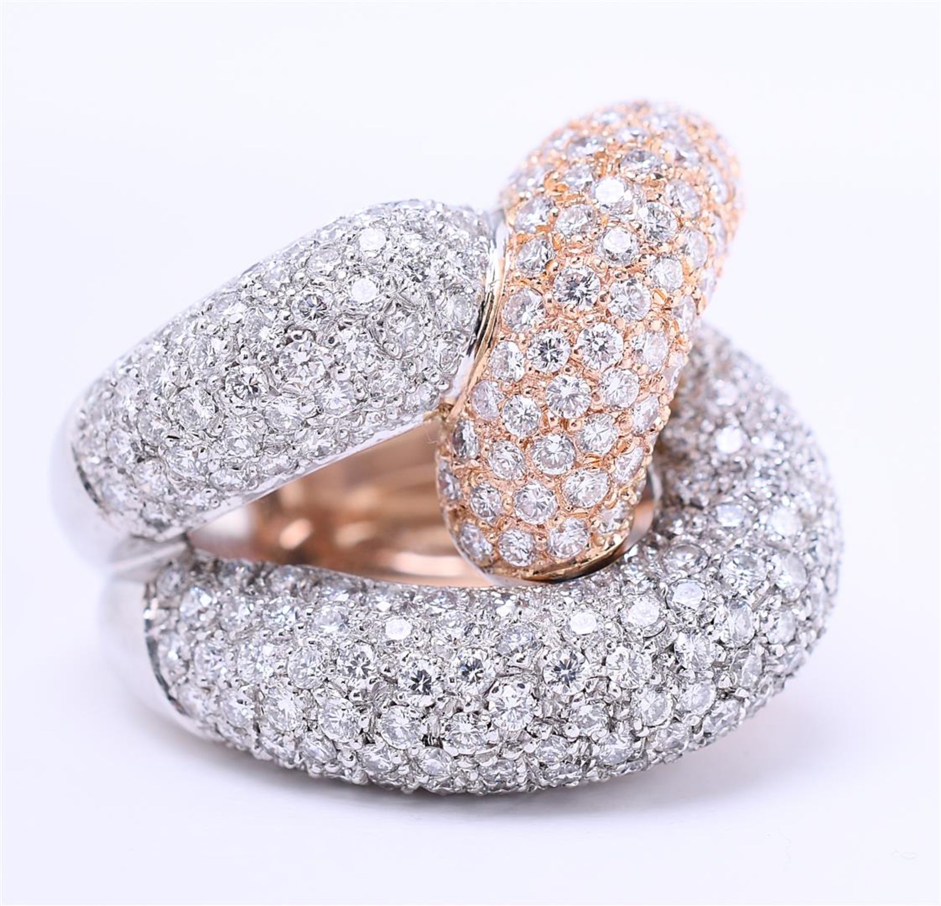18 kt bicolor rose gold button ring set with 360 brilliant cut diamonds - Bild 3 aus 7