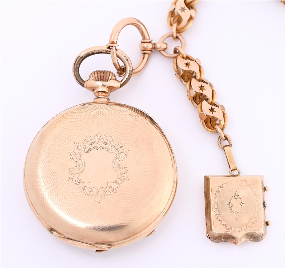 A yellow gold (14kt) Swiss pocket watch with inscription - Image 14 of 14