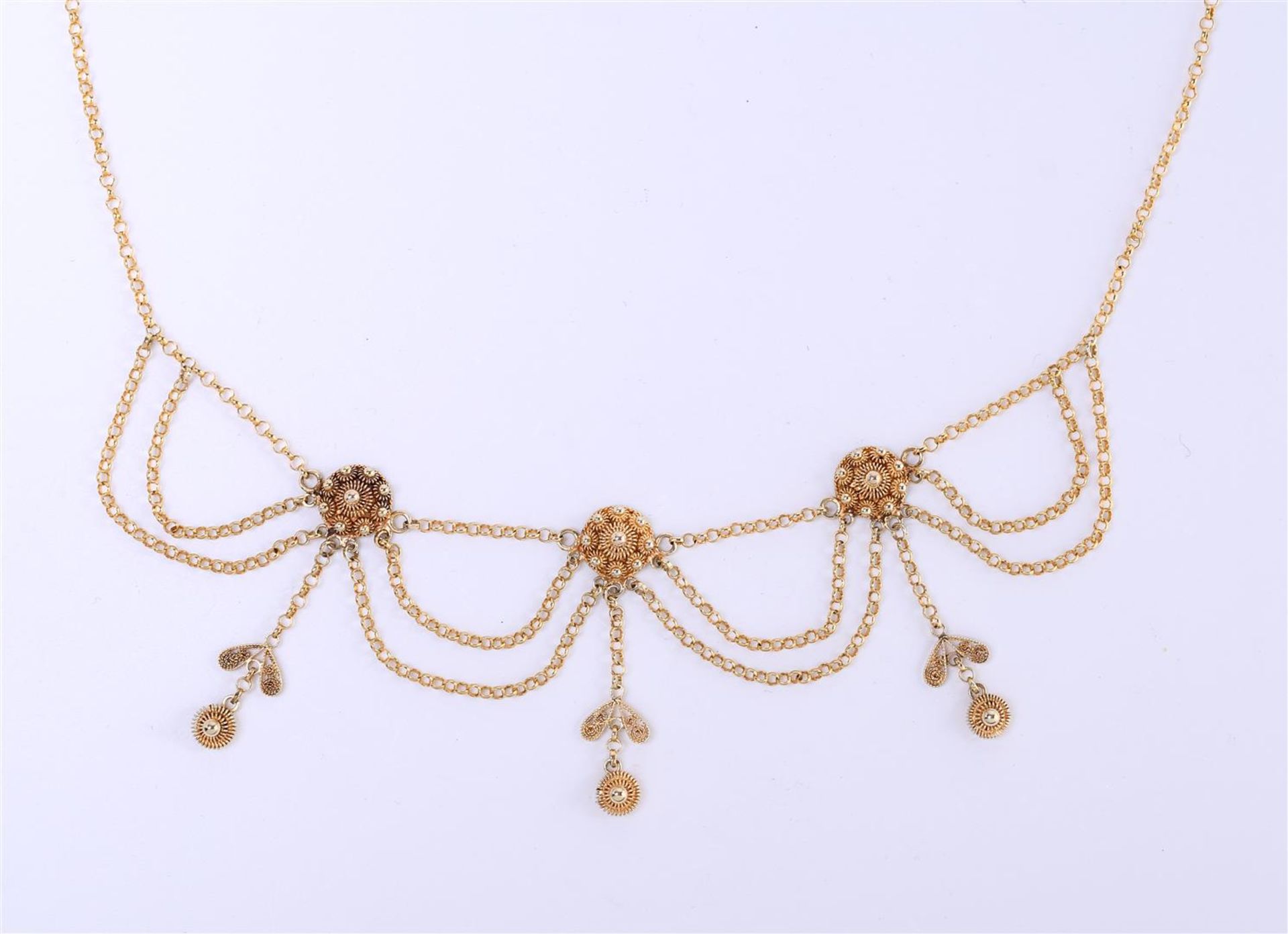 18 kt beautiful yellow gold Zeeland button necklace in Victorian style, ca. 1880-1920