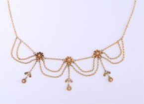 18 kt beautiful yellow gold Zeeland button necklace in Victorian style, ca. 1880-1920