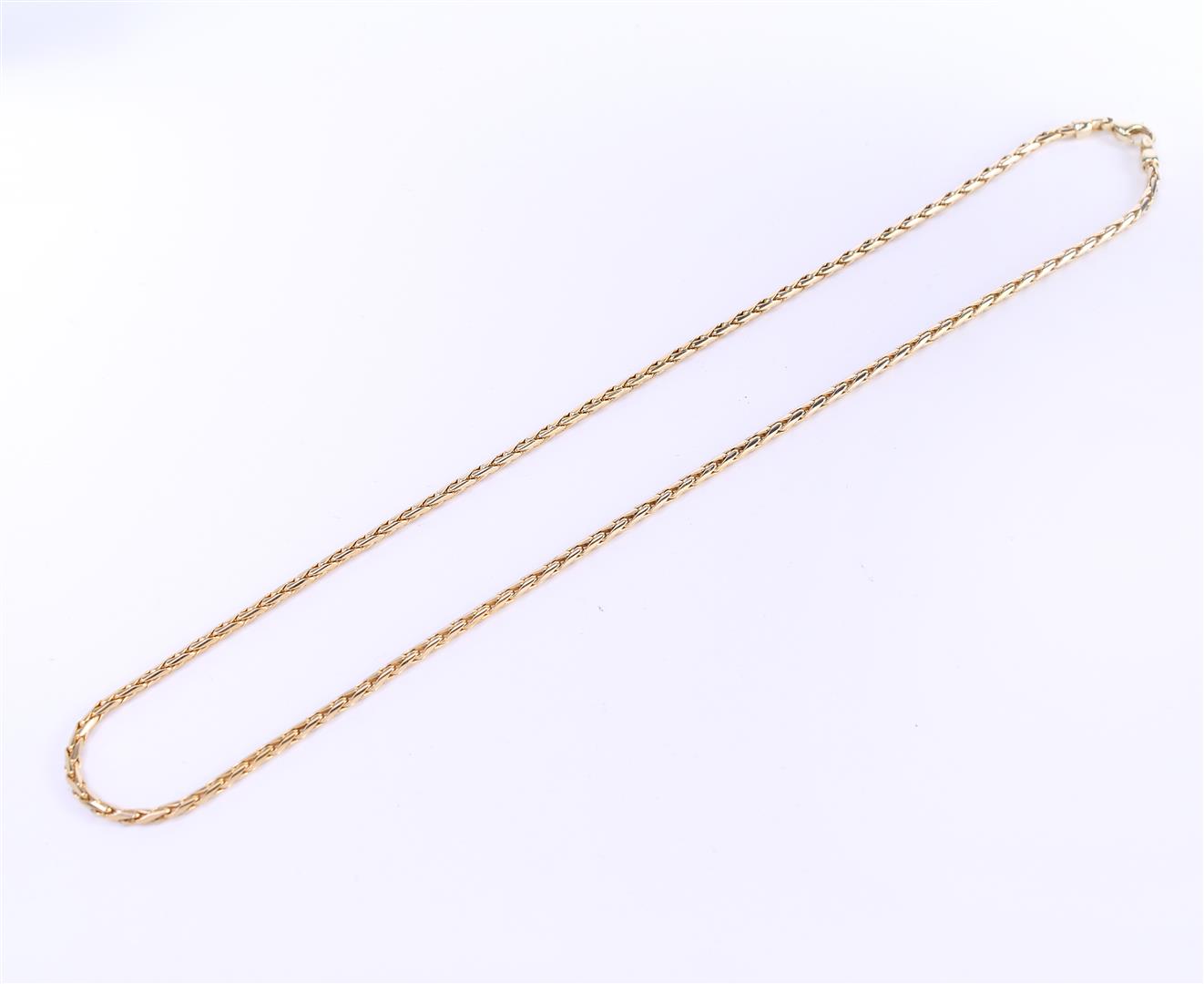 14 kt yellow gold solid foxtail necklace. Length 42 cm, width 2 mm. Hallmarks present