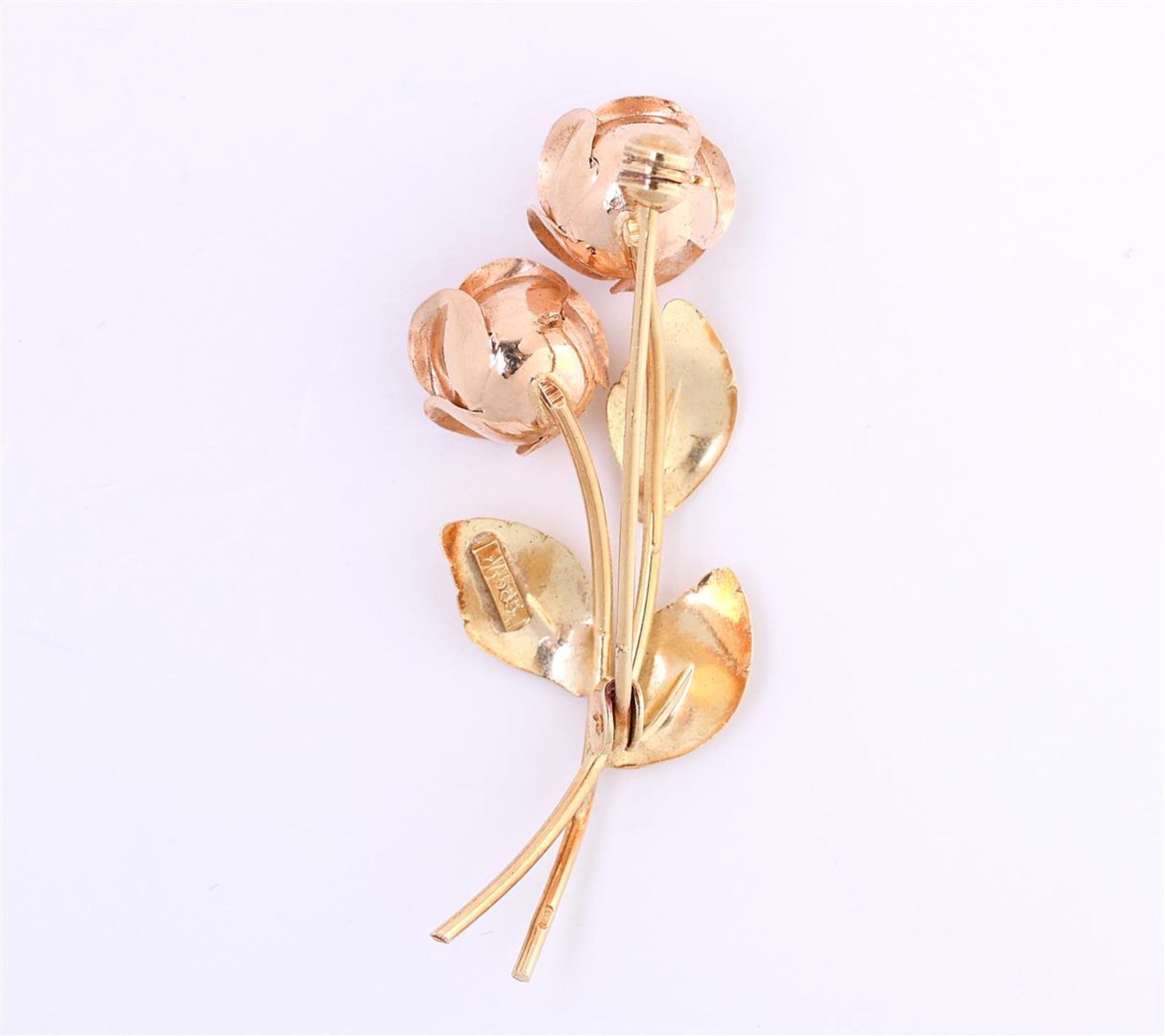 14 kt bicolor gold rose brooch, in the gold colors rose and yellow gold - Image 3 of 4
