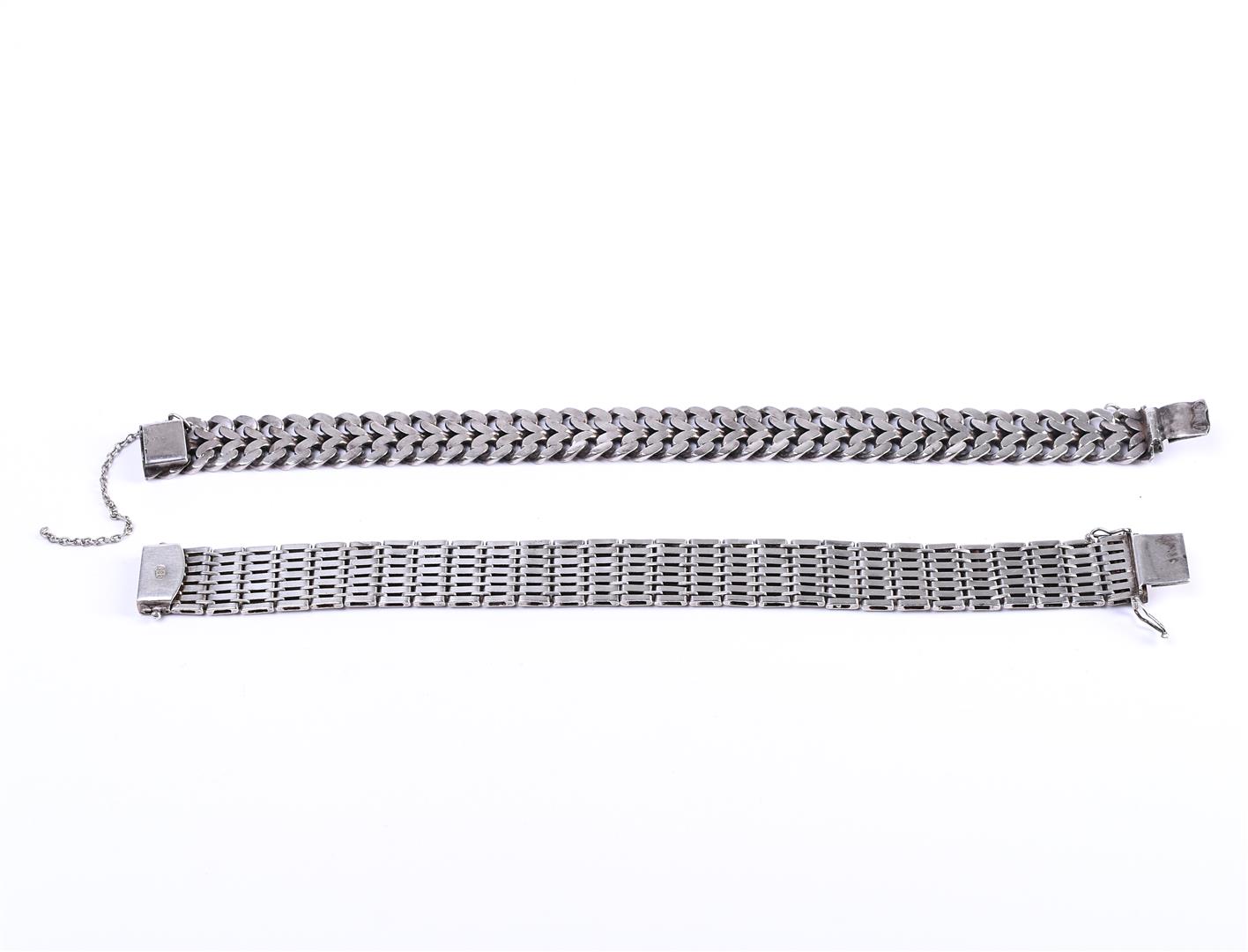 Two silver women's fantasy flat link bracelets, with a sliding clasp and safety chain - Image 3 of 4