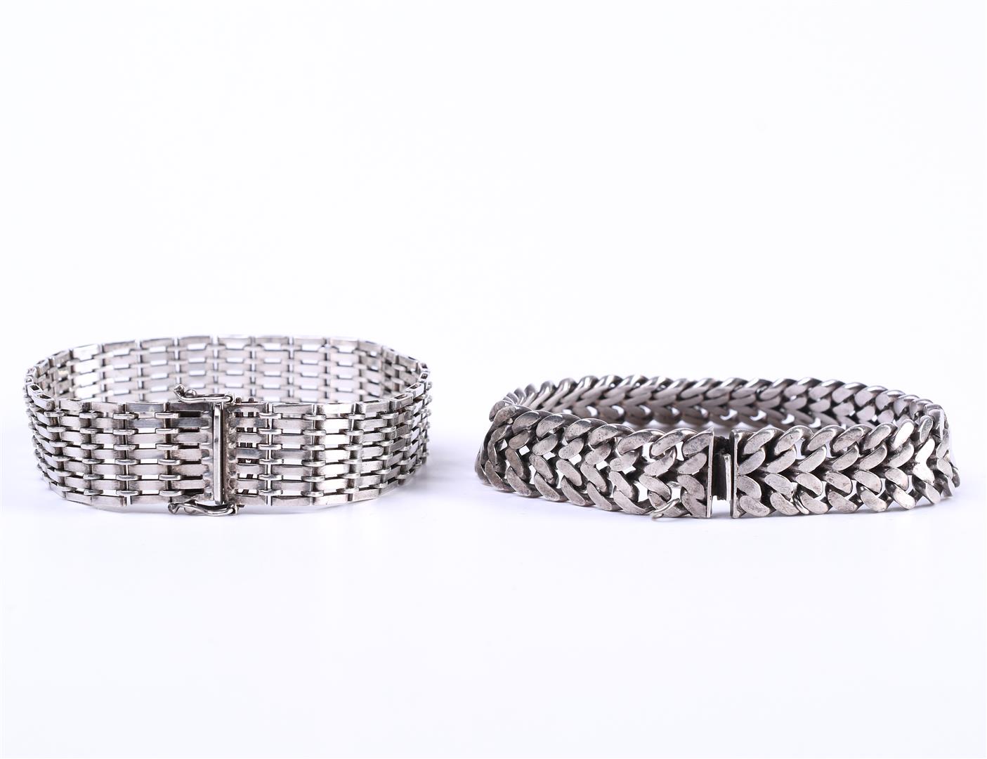 Two silver women's fantasy flat link bracelets, with a sliding clasp and safety chain - Image 4 of 4