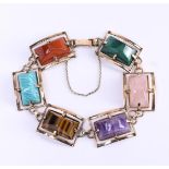 9kt yellow gold women's bracelet, set with 6 fantasy cut high-precious stones