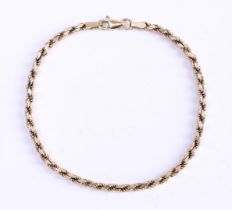 14 carat solid yellow gold rope chain bracelet. Inspection marks present.