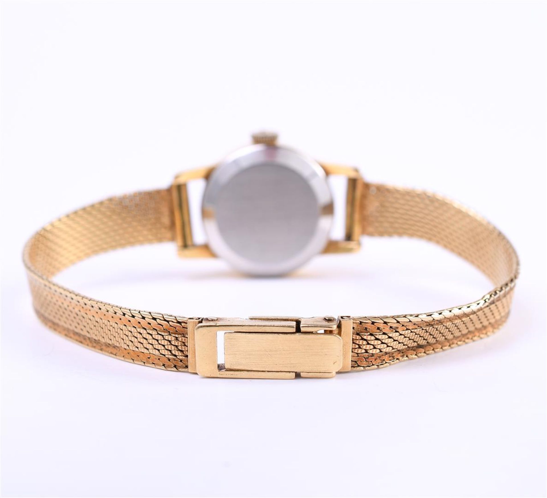 14 kt yellow gold Omega wind-up ladies watch with Milanese strap - Image 5 of 6