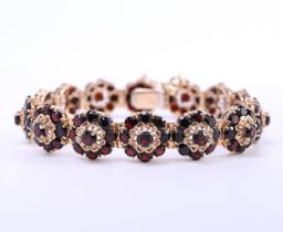 14kt rose gold bracelet set with 126 old European cut garnet gemstones