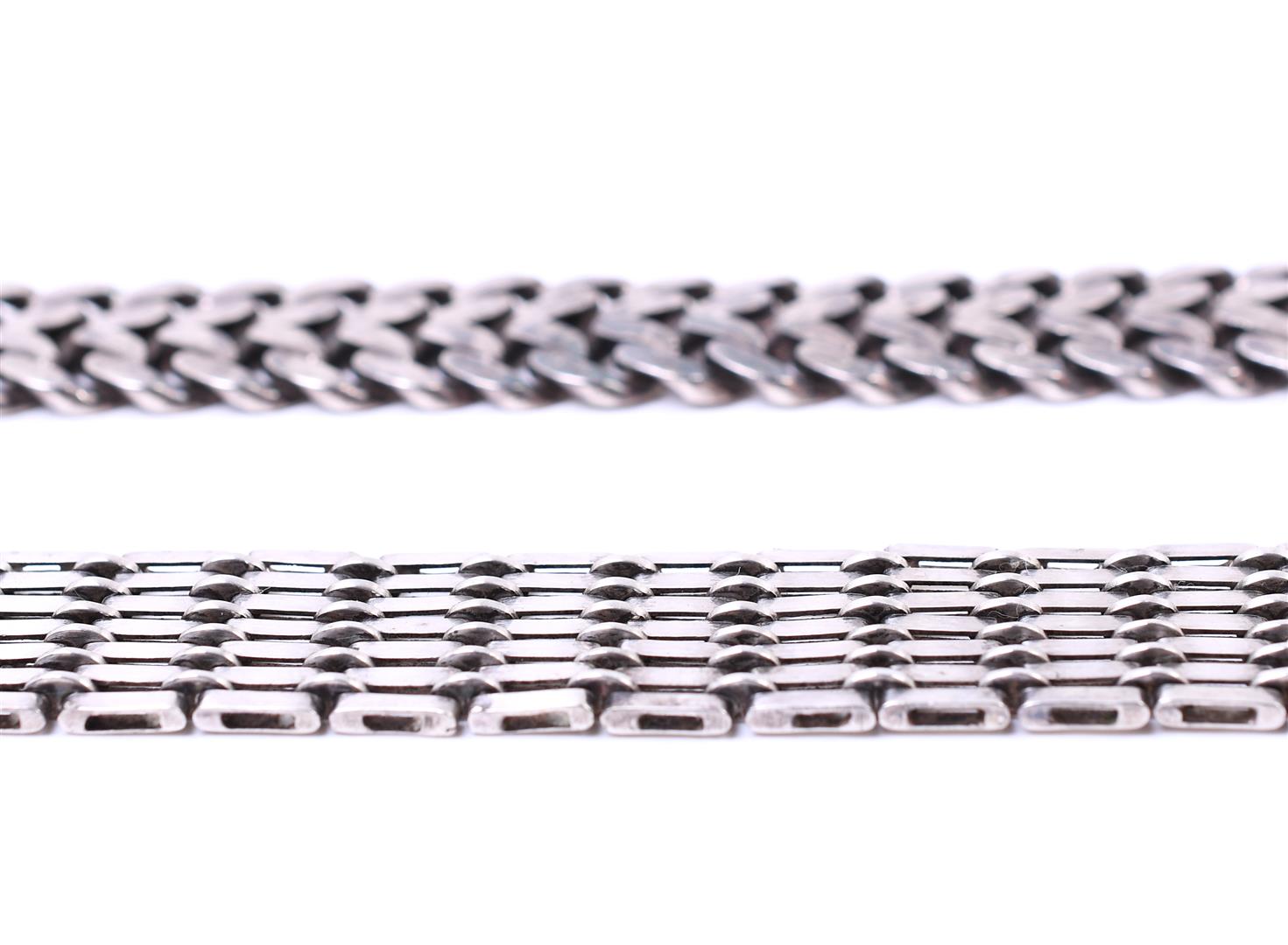 Two silver women's fantasy flat link bracelets, with a sliding clasp and safety chain - Image 2 of 4