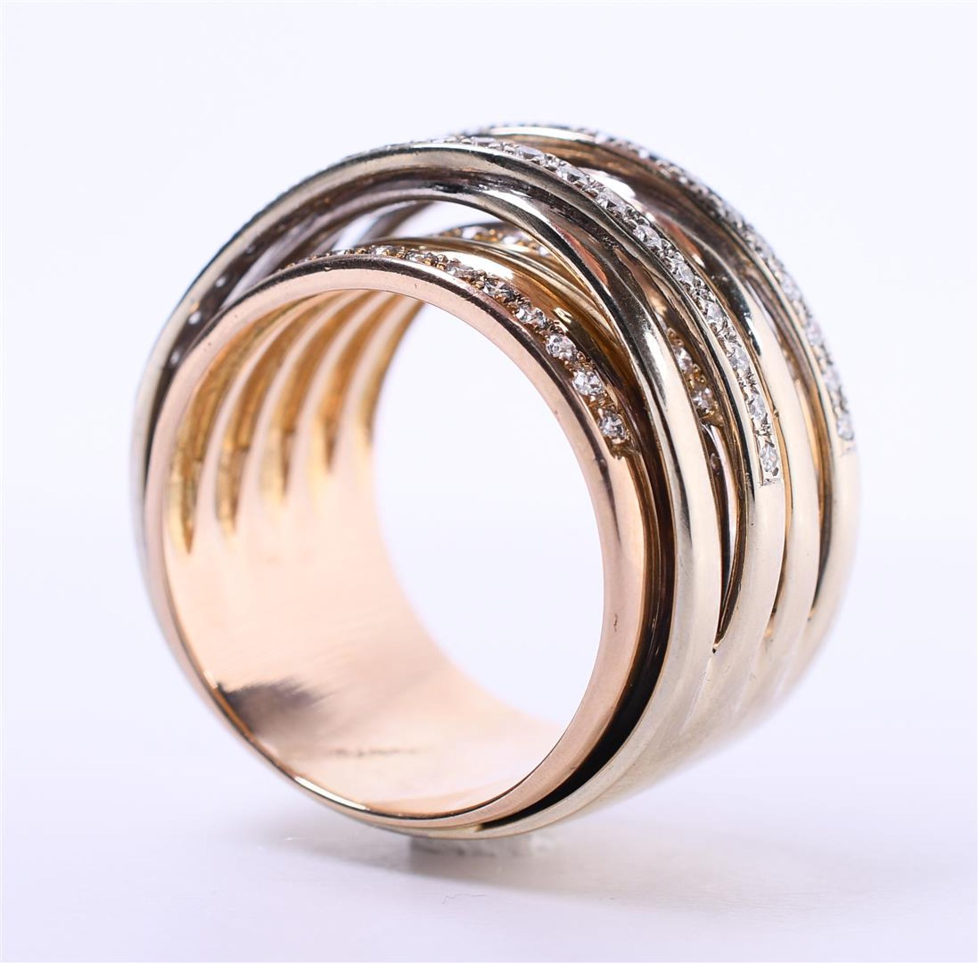 18 kt tricolor gold band ring set with diamonds. Set with 77 brilliant cut diamonds - Bild 2 aus 7