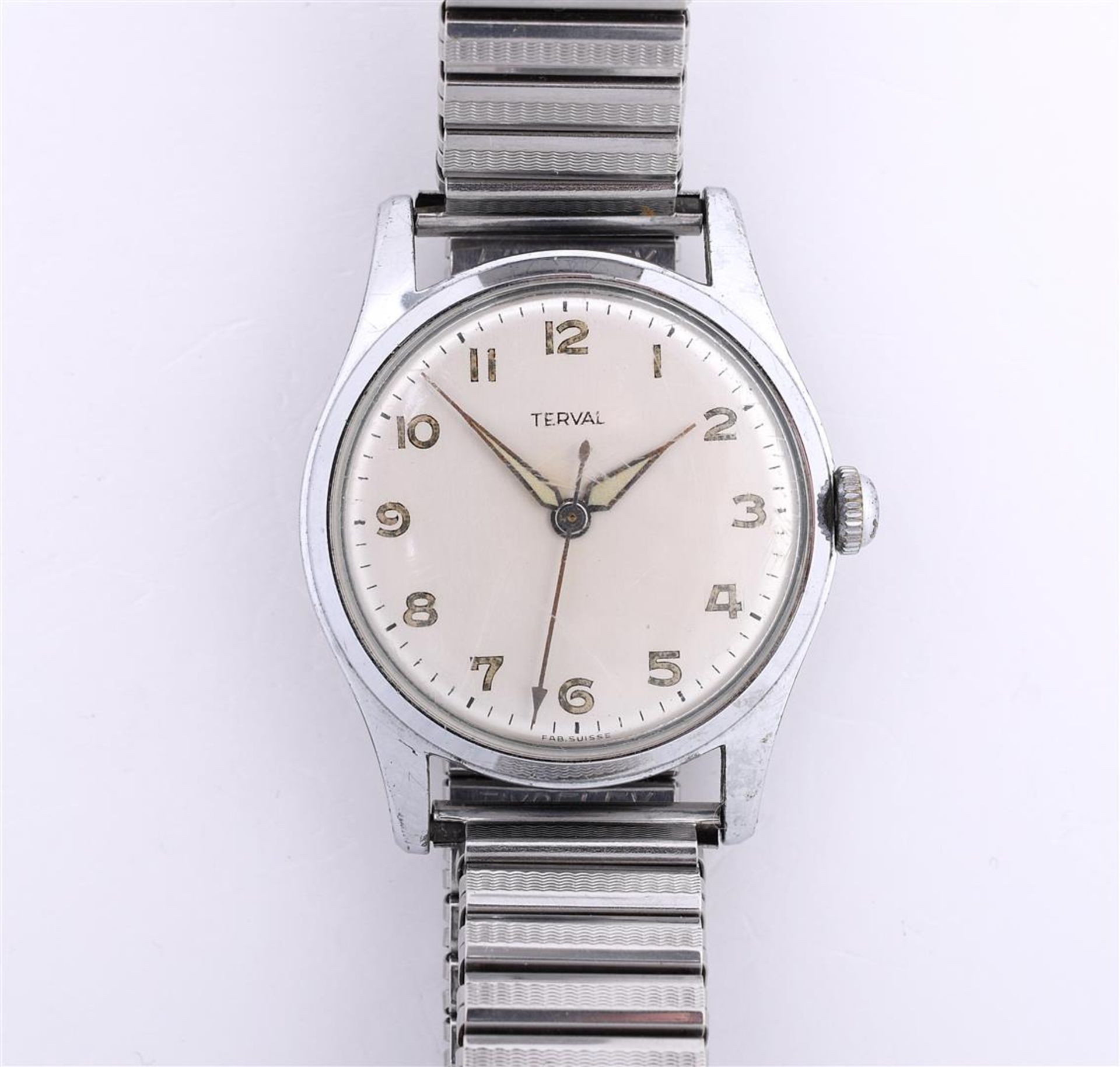 Terval steel round men's wristwatch, wind-up, set with a fixoflex strap