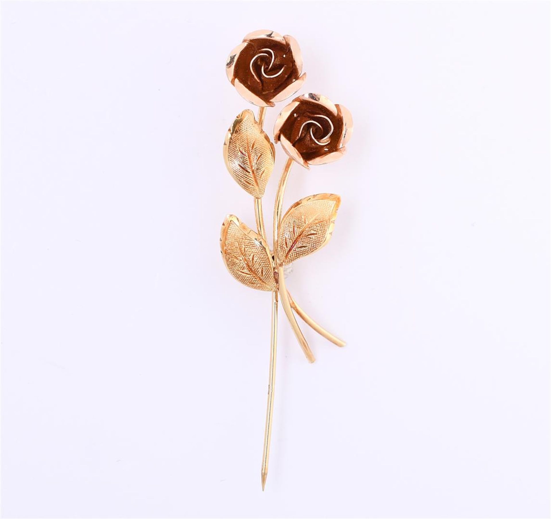 14 kt bicolor gold rose brooch, in the gold colors rose and yellow gold - Image 2 of 4