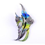 835 Silver brooch in the shape of a tropical fish. The fish is decorated with enamel