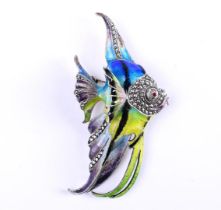 835 Silver brooch in the shape of a tropical fish. The fish is decorated with enamel