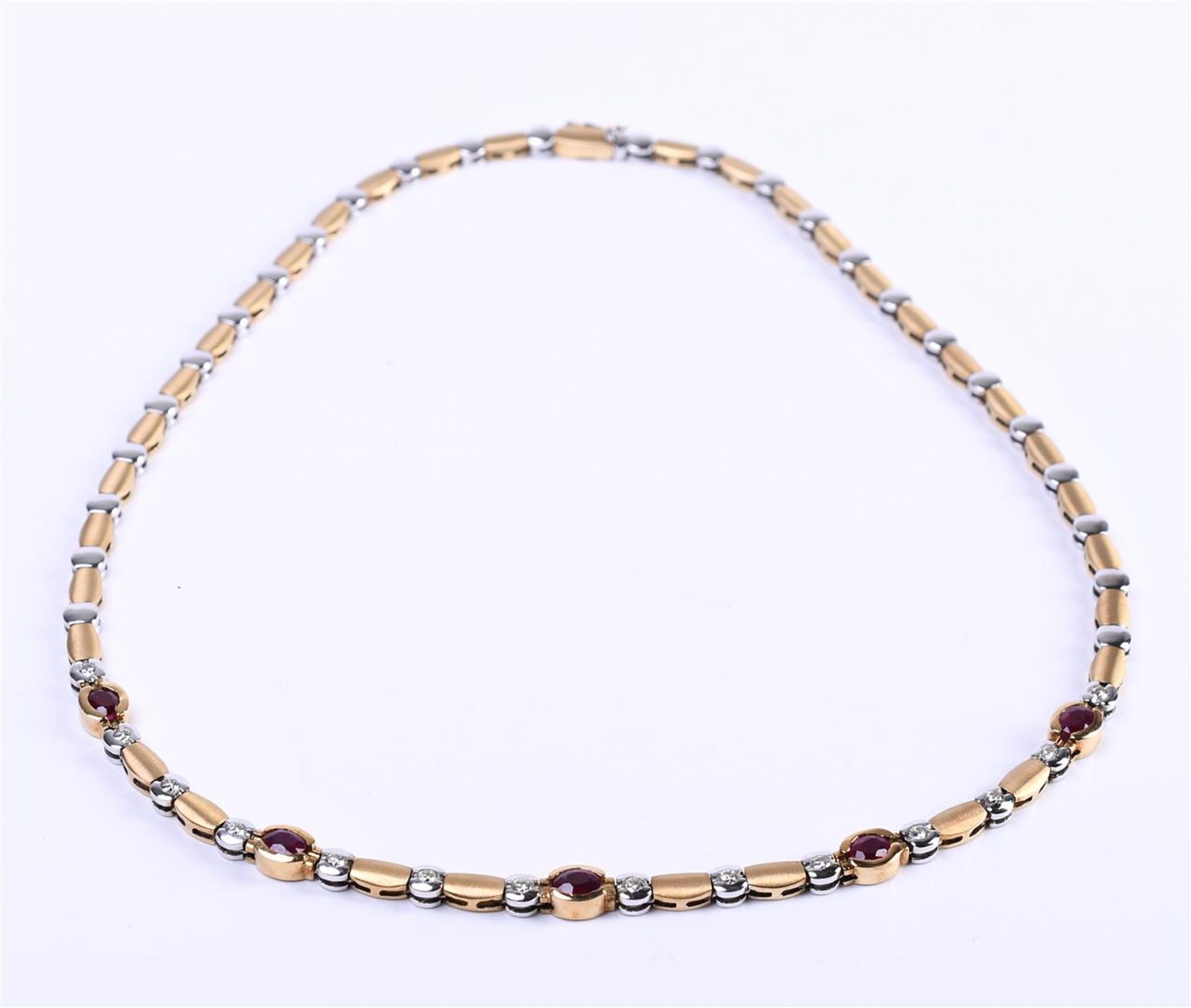 18 carat bicolor ladies necklace, alternating with round polished and oval matted links - Bild 2 aus 6