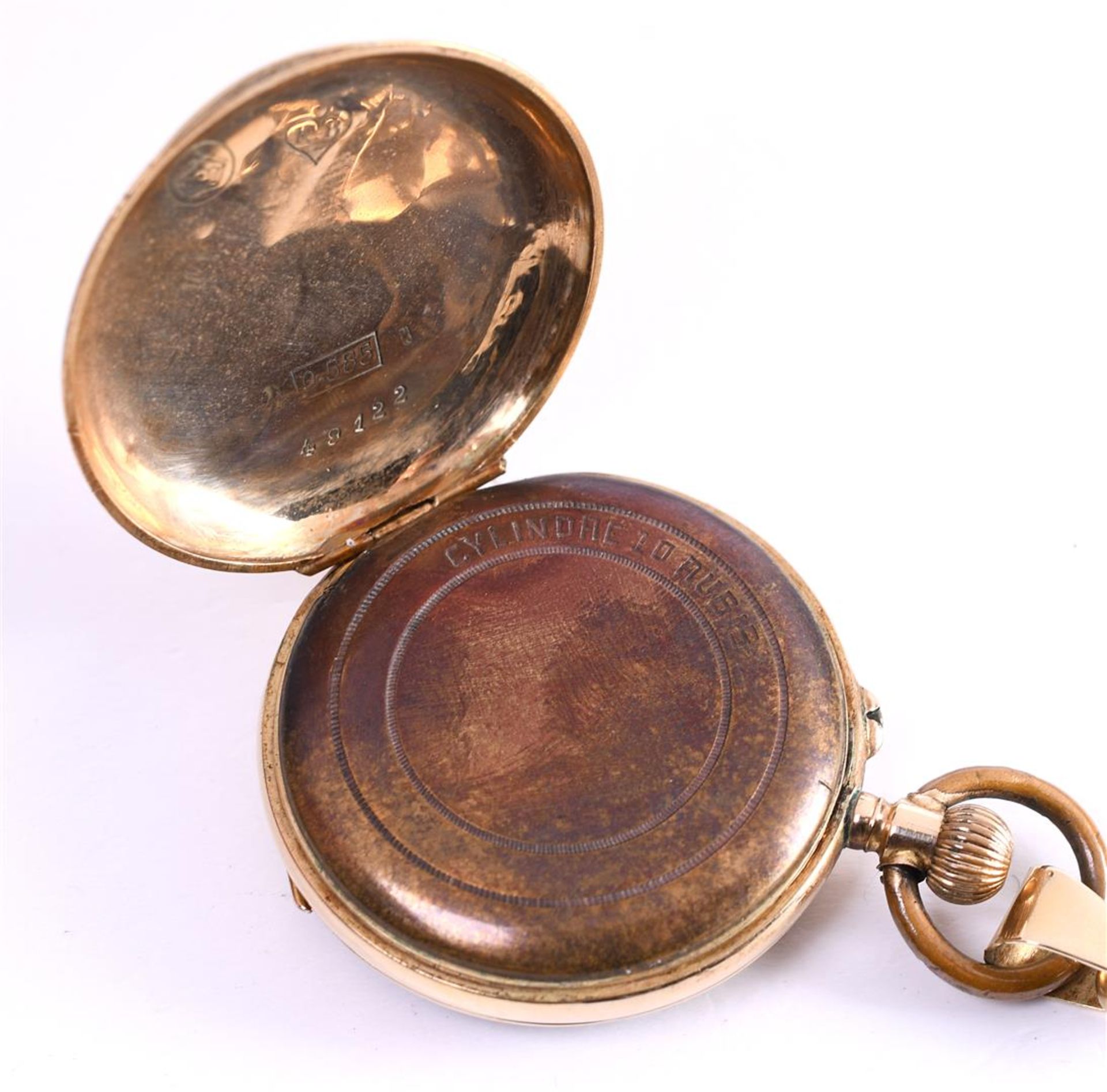 Pocket watch (wind-up) in 14kt gold, 1 hand is set with 1 rose cut zirconia - Bild 5 aus 5