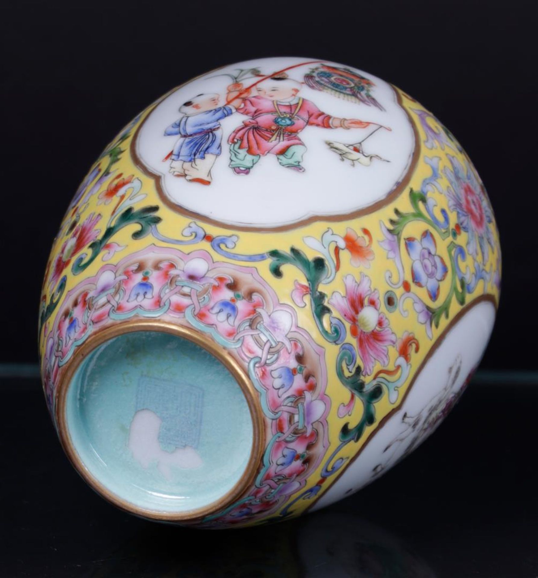 A porcelain famile rose vase decorated with figures in borders, marked Qianglong. China, republic.
H - Image 4 of 4