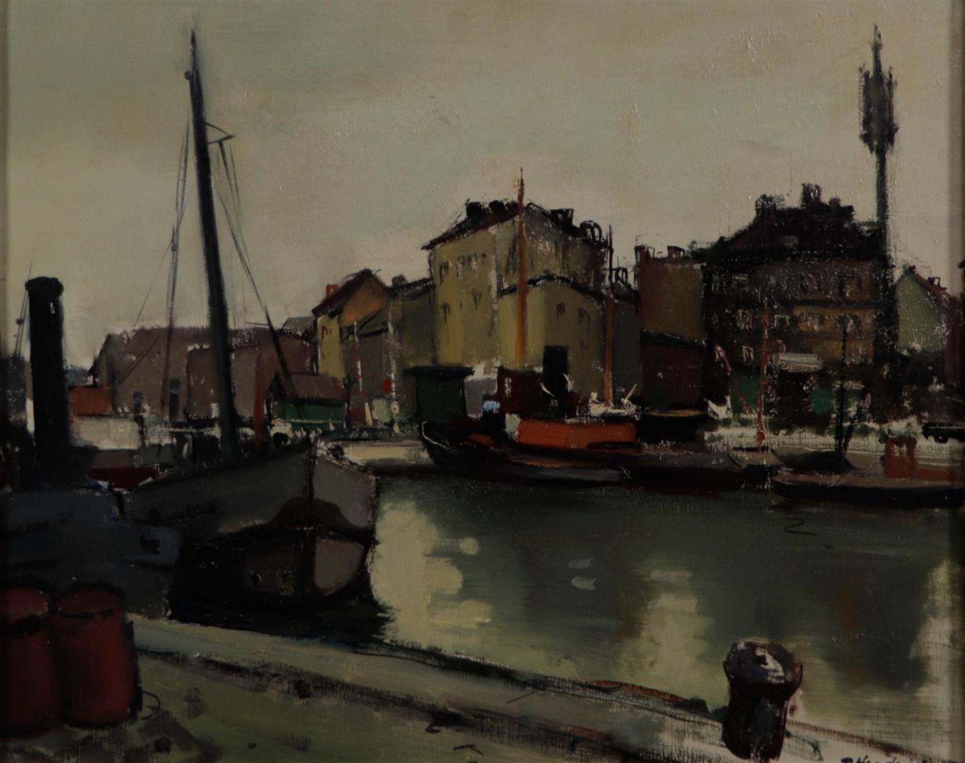 Pierre Hendrix (Antwerp 1913 - 1995), Ships at the quay, Antwerp, signed (bottom right), oil on canv