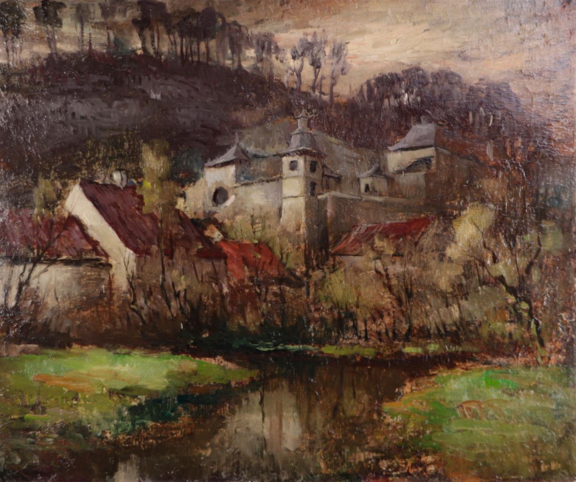 Limburg School, first half of the 20th century. Castle in the Geuldal, oil on canvas.
76 x 87 cm.