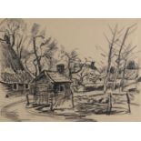 Jan Altink (Groningen 1885 - 1971), Farmhouse among trees, dated ca. 1962, charcoal on paper.
38 x 5