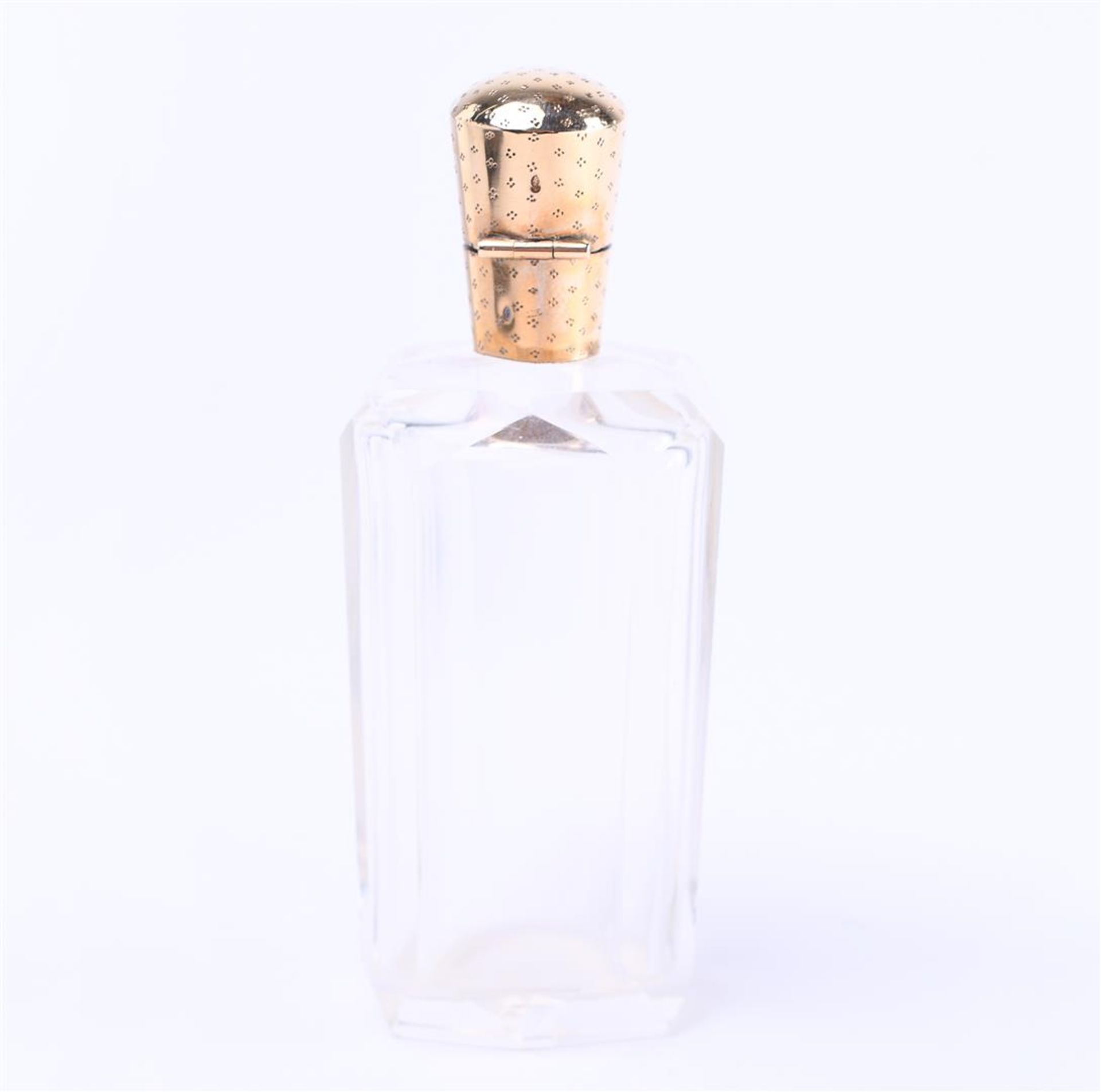 14 kt. Perfume bottle with travel case. Perfume bottle is made of glass and 14kt gold cap. Travel ca - Image 4 of 5