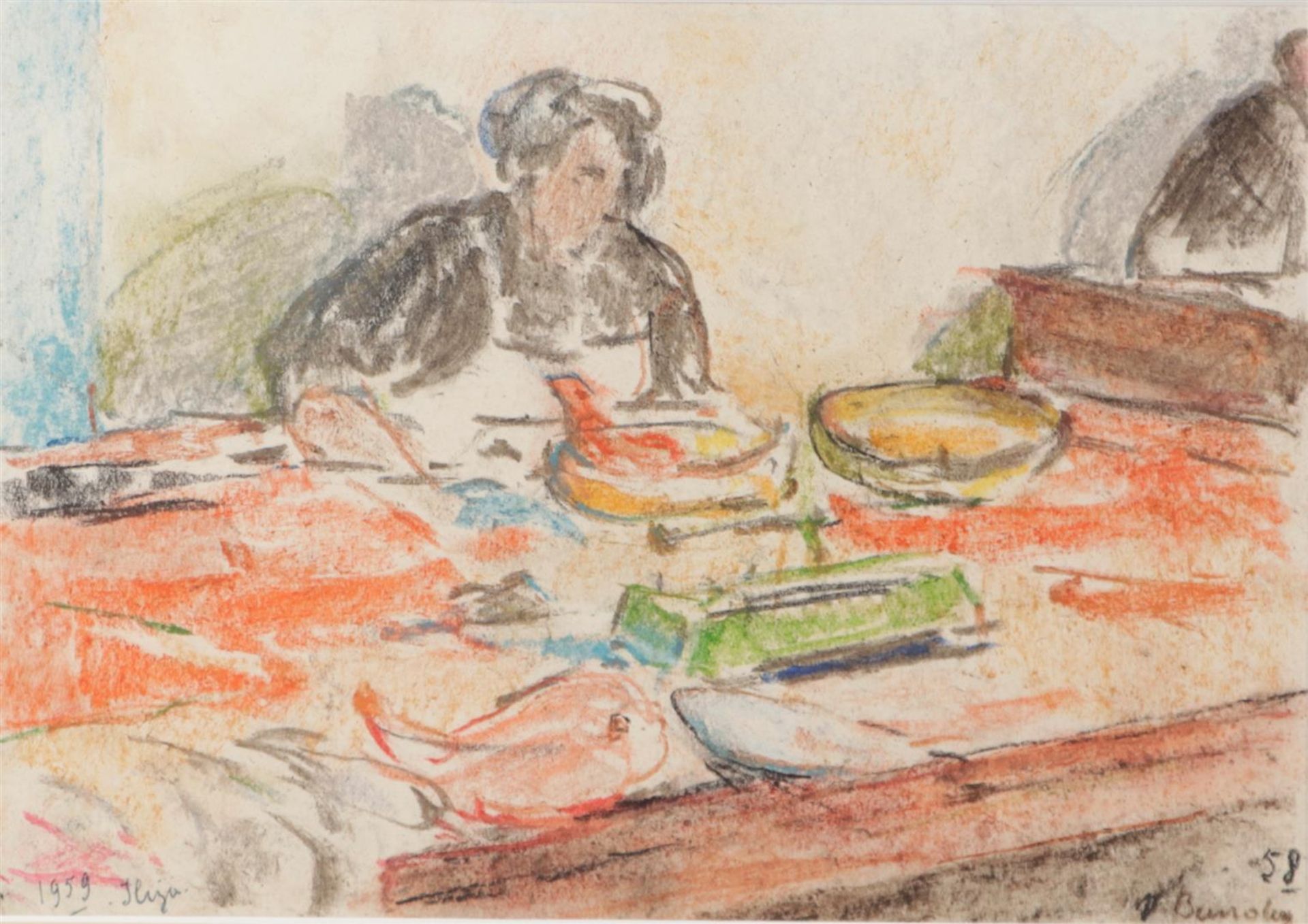Alfonse van Beurden (Antwerp 1878 - 1961), Fish seller in Ibiza, signed and dated '58 (bottom right)