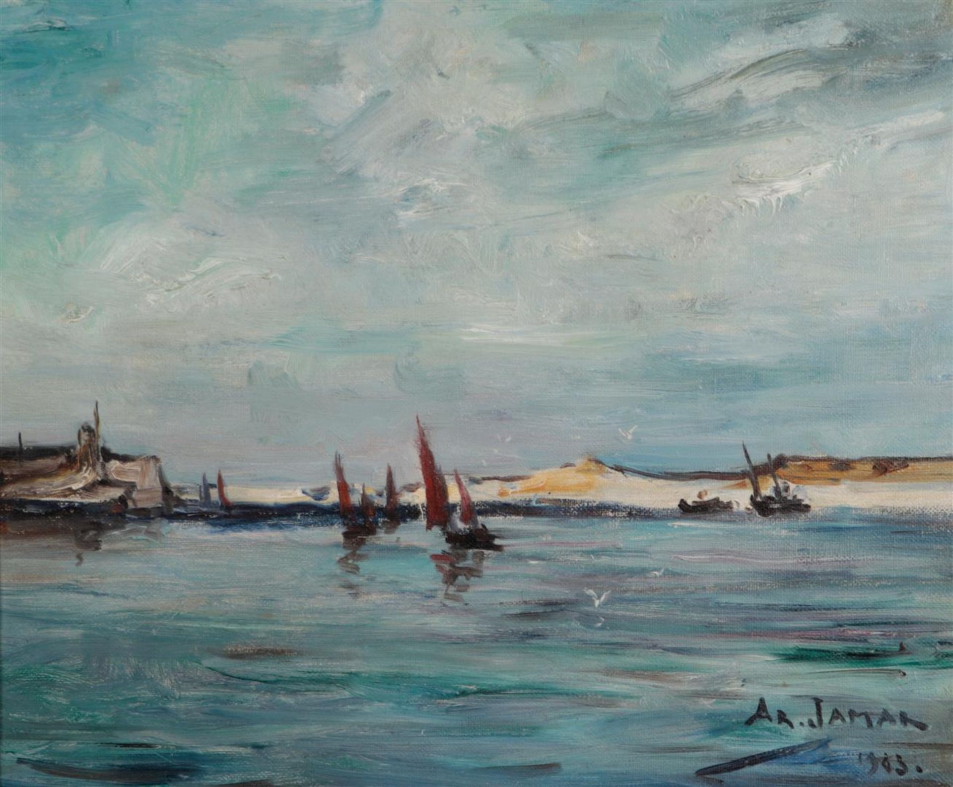 ArmandG. Jamar(1870-1946), Fishing ships off the coast, signed and dated '43' (bottom right), oil on
