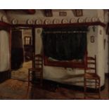 Reinier Peynenburg (1884 - 1968), View into a farmhouse with box bed, signed (bottom left), oil on c