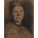 Belgian School, 19th century, Head of a peasant woman, dated '21 sept. 1889' charcoal on paper.