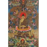 A framed 'Buddha' Thangka. Tibet, 20th century.
I. 69 x 44 cm.