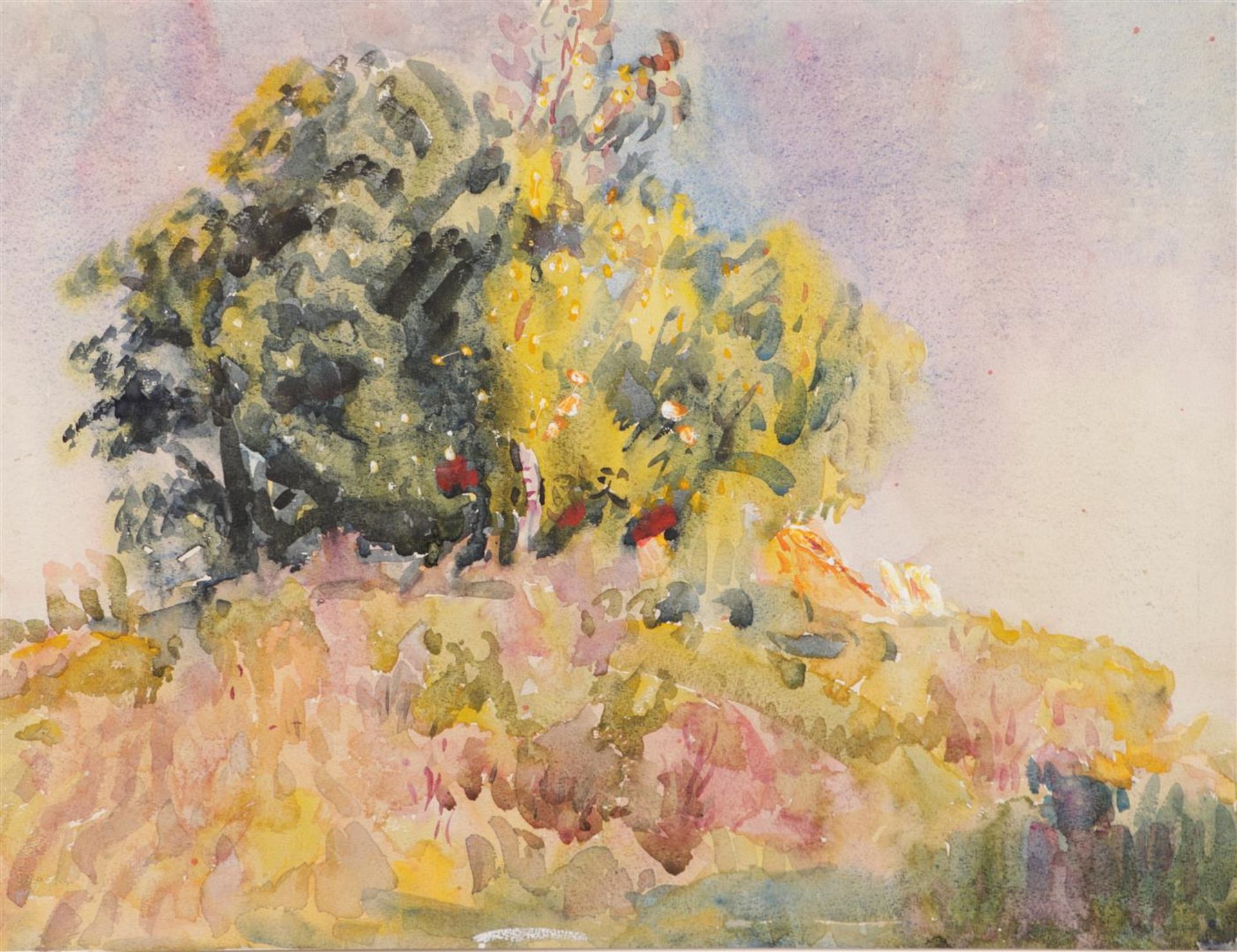Jan Altink (Groningen 1885 - 1971), Landscape with flowering trees, gouache and watercolor, annotate
