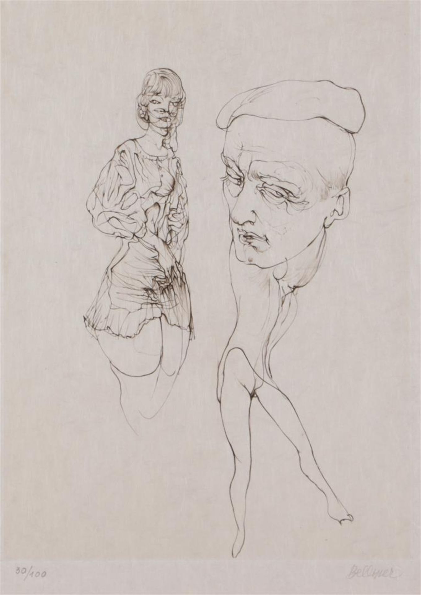 Hans Bellmer (Katawice, Pol. 1902 - 1975 Paris), A convolute of 4 etchings by the artist, various su - Image 4 of 5