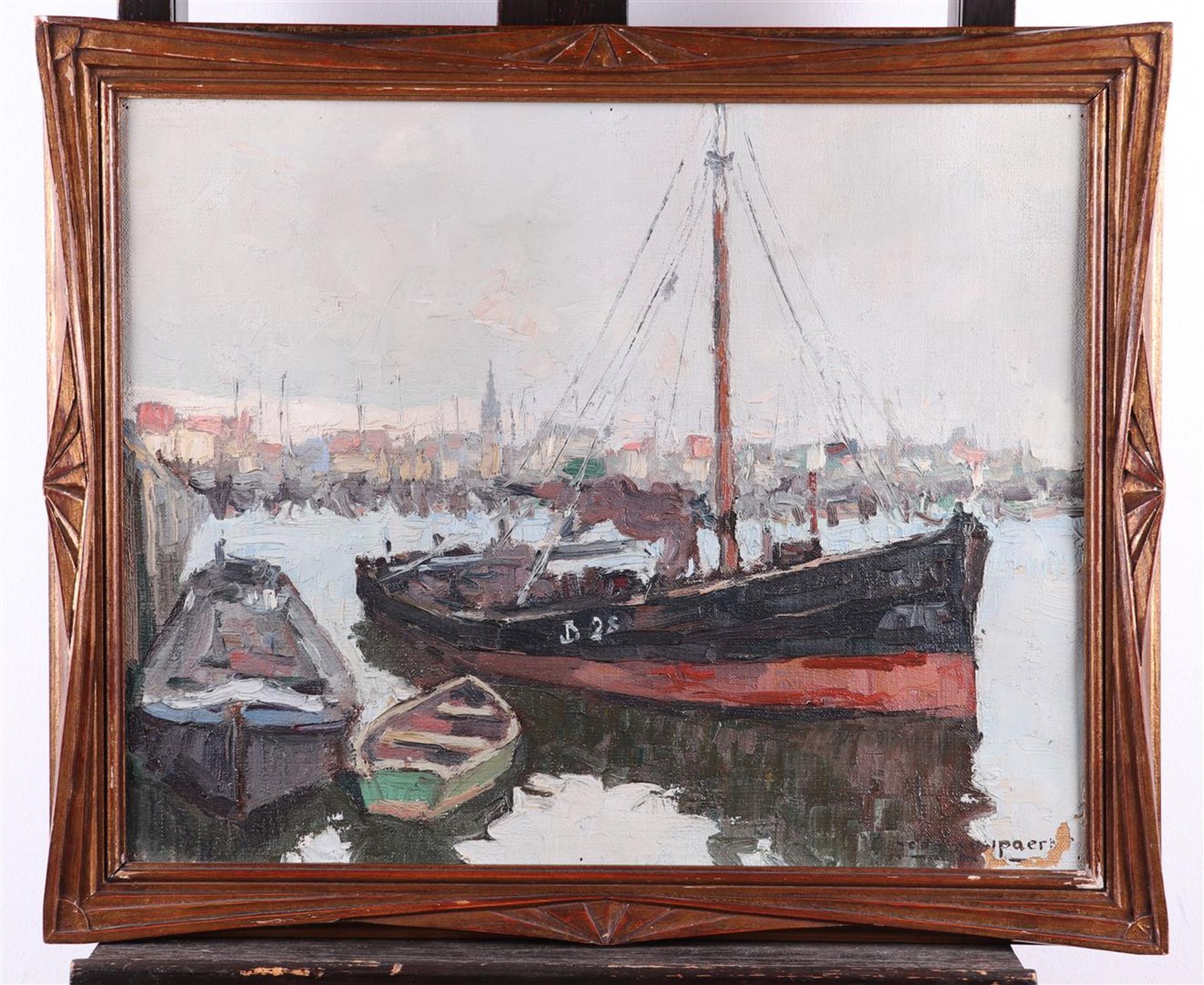 Jean-Franois Luypaert (Vilvoorde, 1893 - 1954, Ostend), A fishing sloop in the harbor of Blankenber - Image 2 of 3