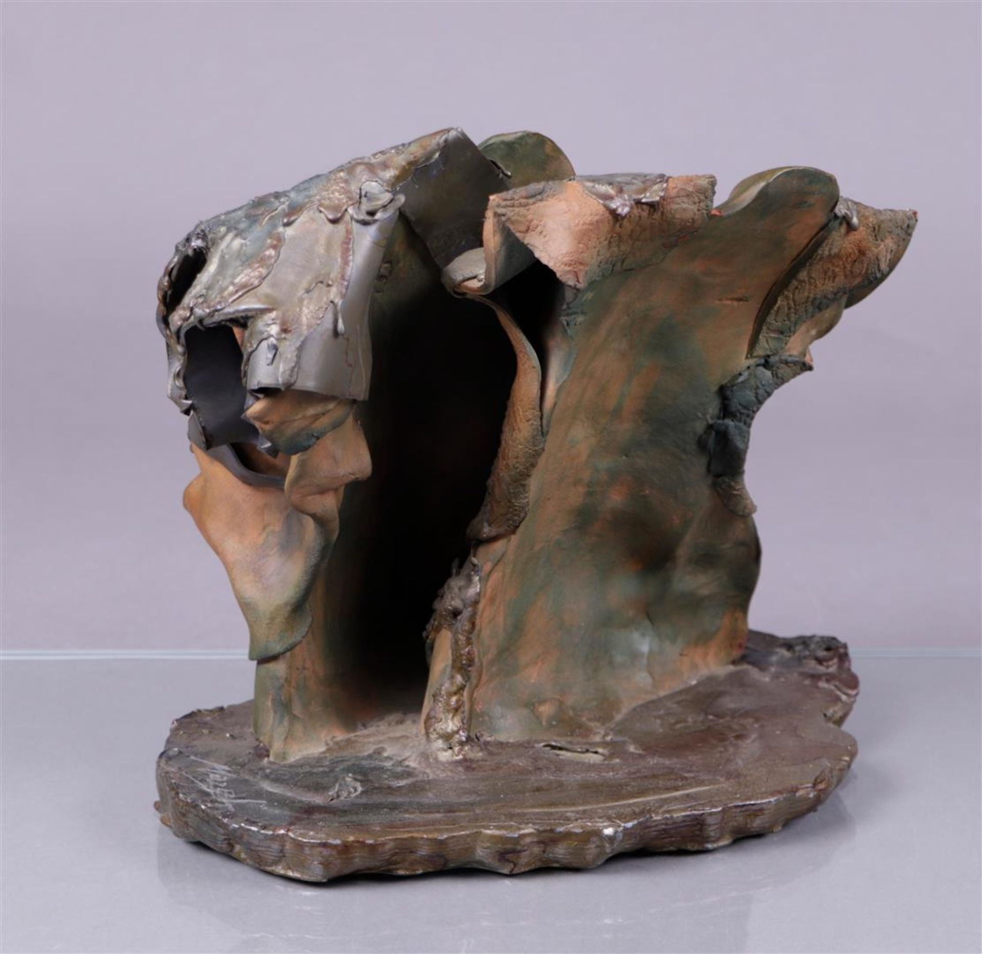 A two-tone patinated bronze depicting a double semi-nude. Annotated 'Mazel' (= Mazel Gallery, Brusse - Image 2 of 3